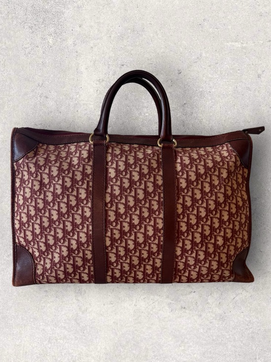 Dior Handbags - Vintage Dior Trotter Monogram Weekender Bag - Burgundy and Cream